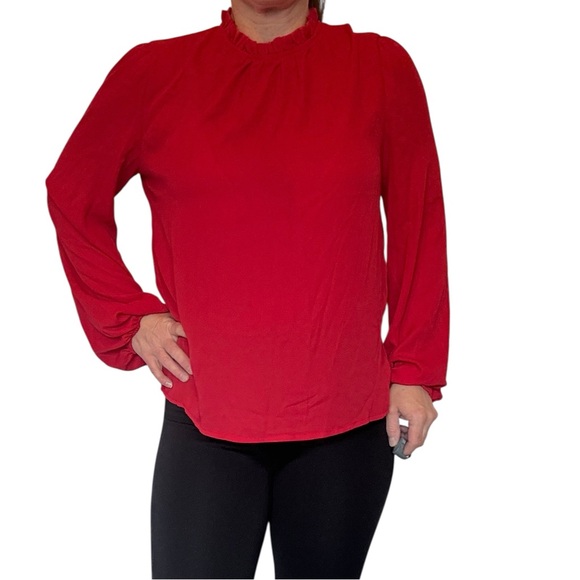 SHEIN Tops - SHEIN NEW Grilled neckline lantern sleeve Red Large